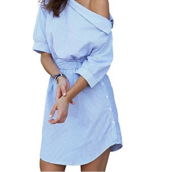 New with tags cute blue dress with white stripes - Picture 2 of 5